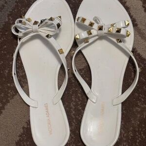 Victoria Adames Jelly Sandals White/Gold Spikes Accents Sz 41